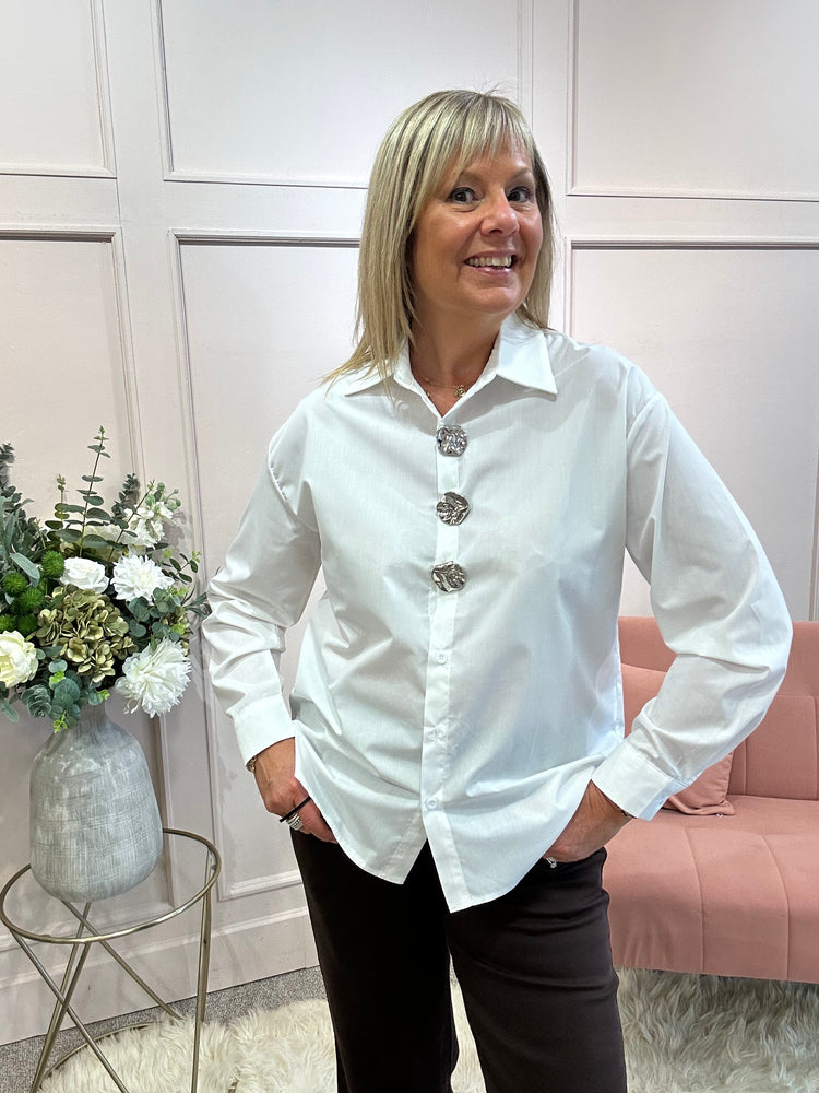 Shirt Large Silver Buttons - White