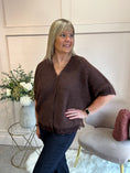 Load image into Gallery viewer, Lace Trim Cardigan - Chocolate Brown
