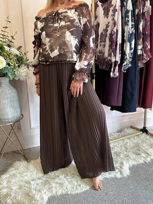 Pleated wide leg Trouser - Brown