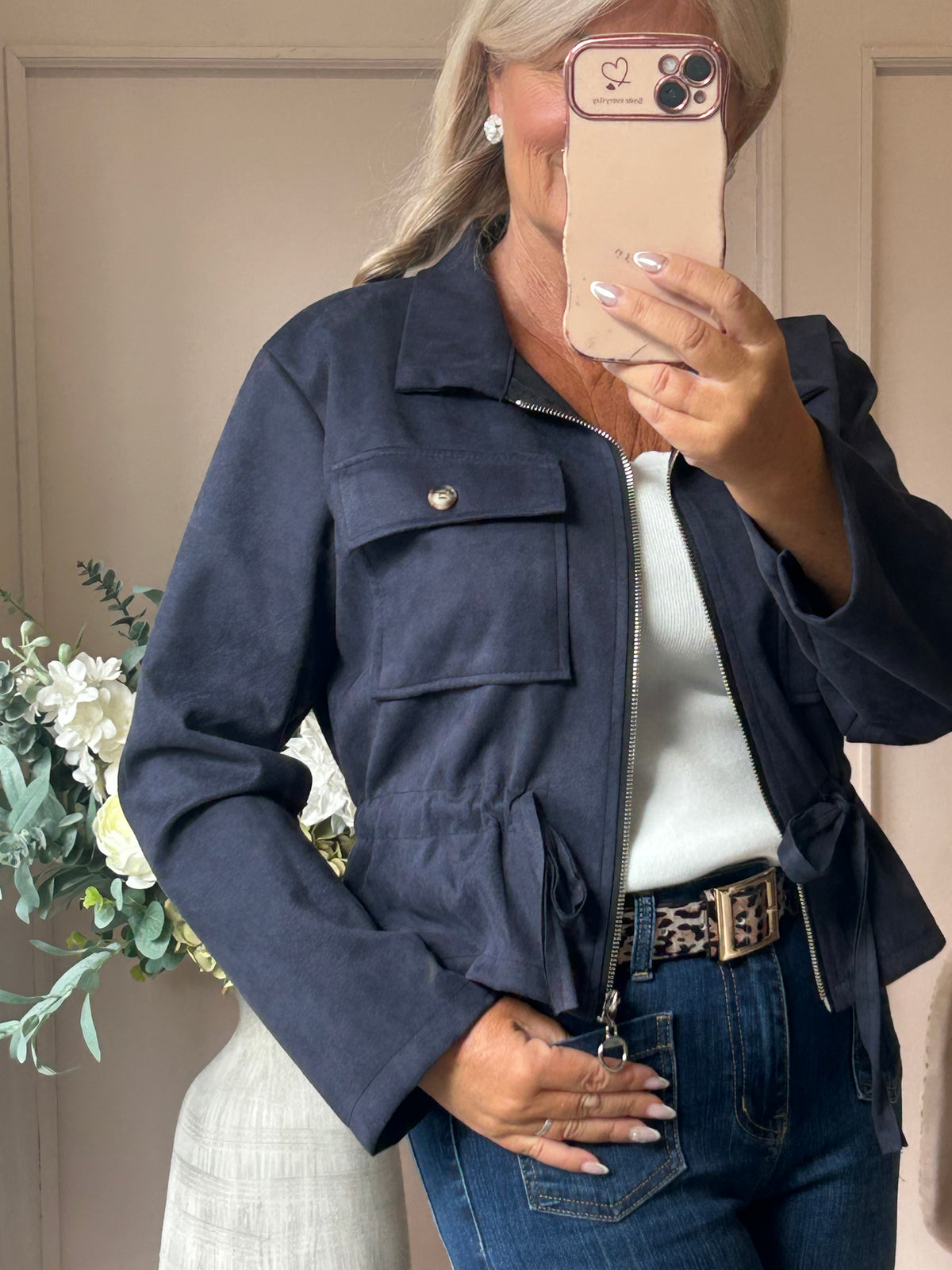 Pull Tie Suedette Jacket - Navy