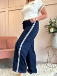 Load image into Gallery viewer, White Striped Edge Jogger Pant - Blue/White - Wardrobe By Simone
