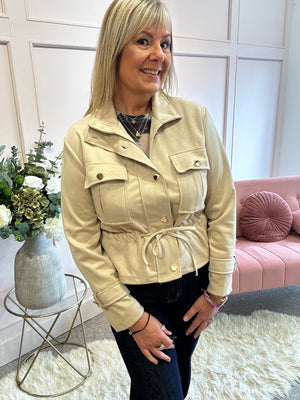 Suedette Drawstring Jacket - Beige
