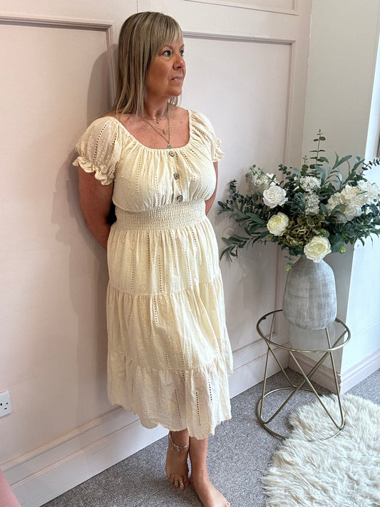 Vibes Of Summer Midi Dress - Soft Beige - Wardrobe By Simone