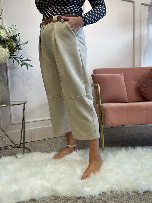 Barrel Suedette Pant - Soft Beige - Wardrobe By Simone