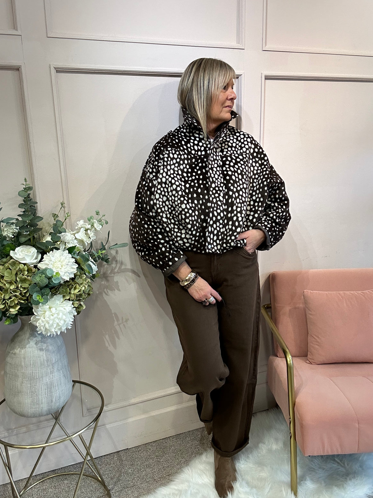 Trending Deer Pattern Jacket - Brown/White