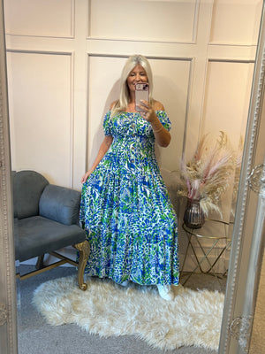 Floral Mix Maxi Dress - Blue/Green - Wardrobe By Simone