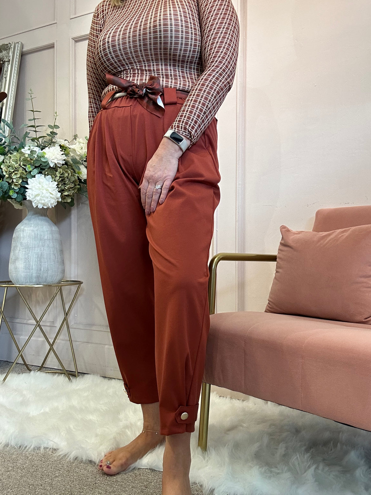 Scarf Tie Belted Pant - Deep Terracotta