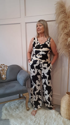 Cow Print Wide Pants - Black/Cream - Wardrobe By Simone