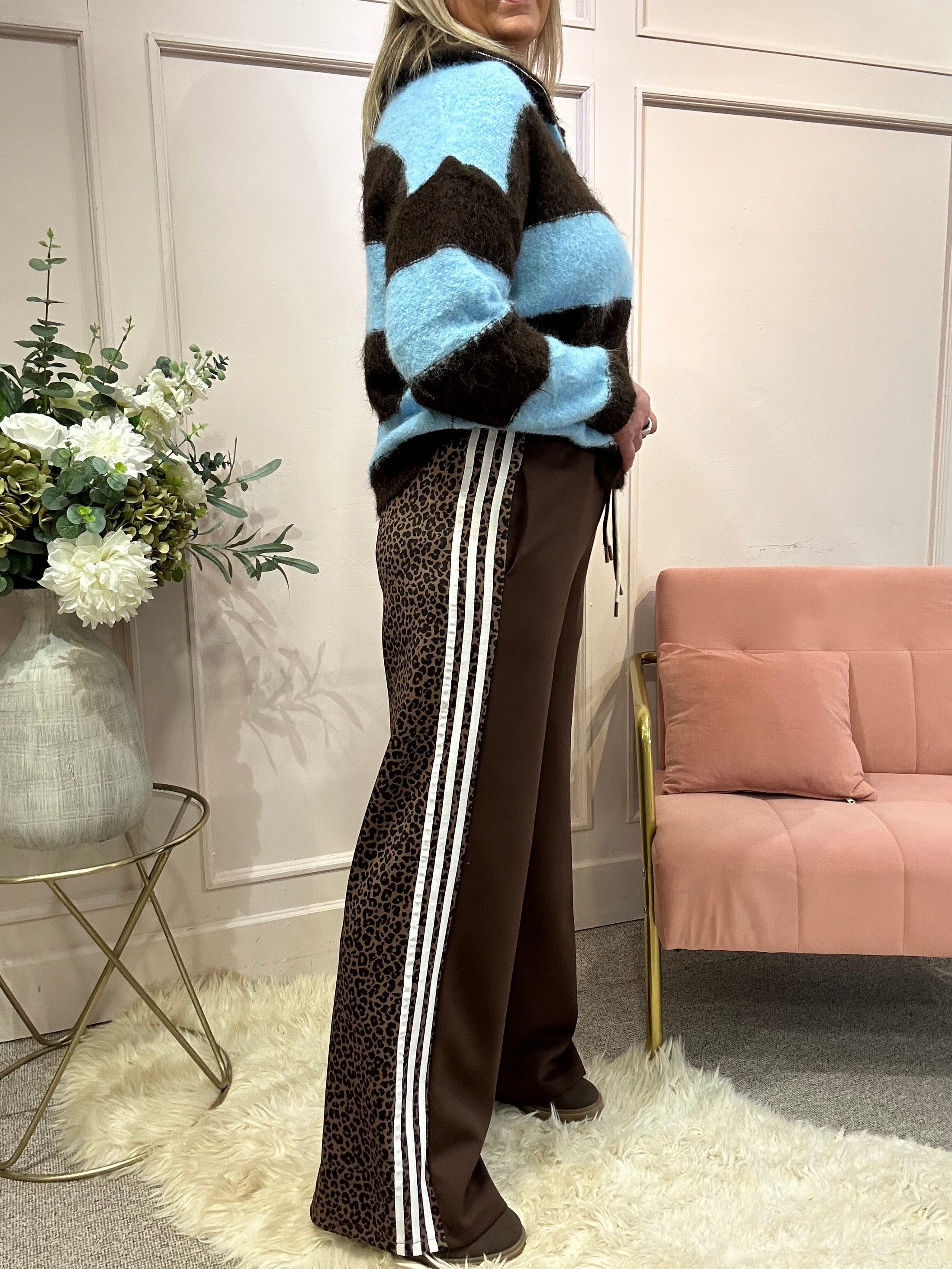 Quirky Side Striped Lounge Pant - Brown/Leopard