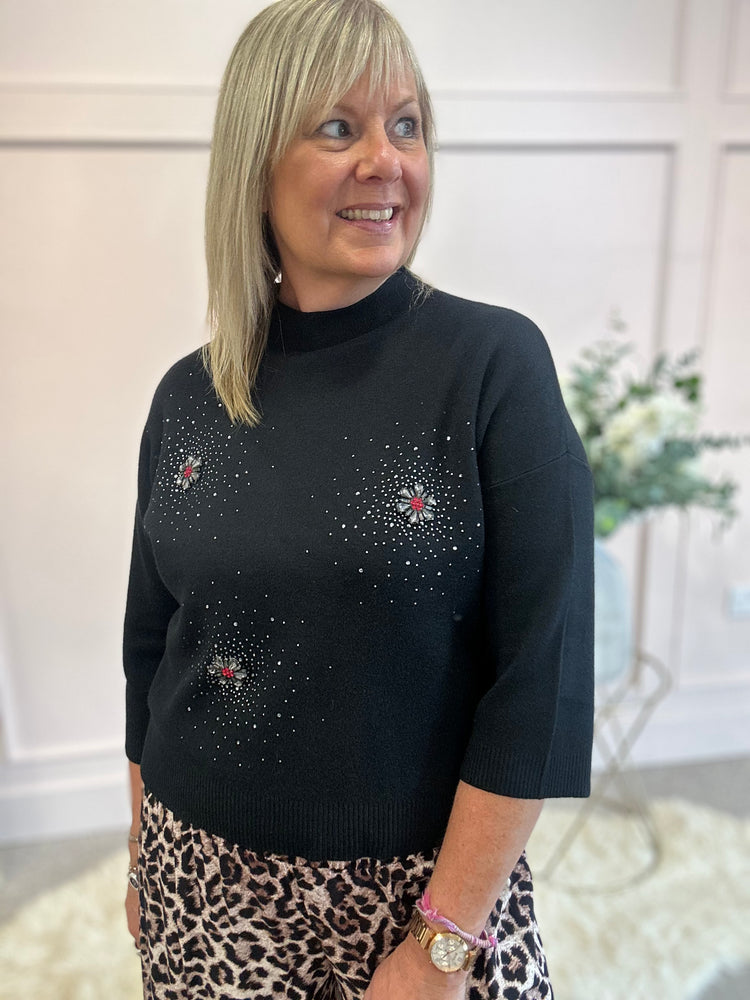 Sparkle Detail Jumper  - Black