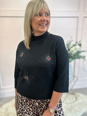 Sparkle Detail Jumper  - Black