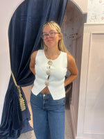 Gold Shell Buttons Waistcoat - Creamy White - Wardrobe By Simone
