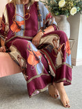 Load image into Gallery viewer, Horse & Bridle Silk Wide Pant - Burgundy/Blue - Wardrobe By Simone
