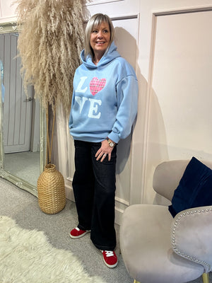 'Love' Sweatshirt Hoody - Blue - Wardrobe By Simone
