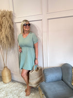Short V-neck dress chessecloth - Khaki