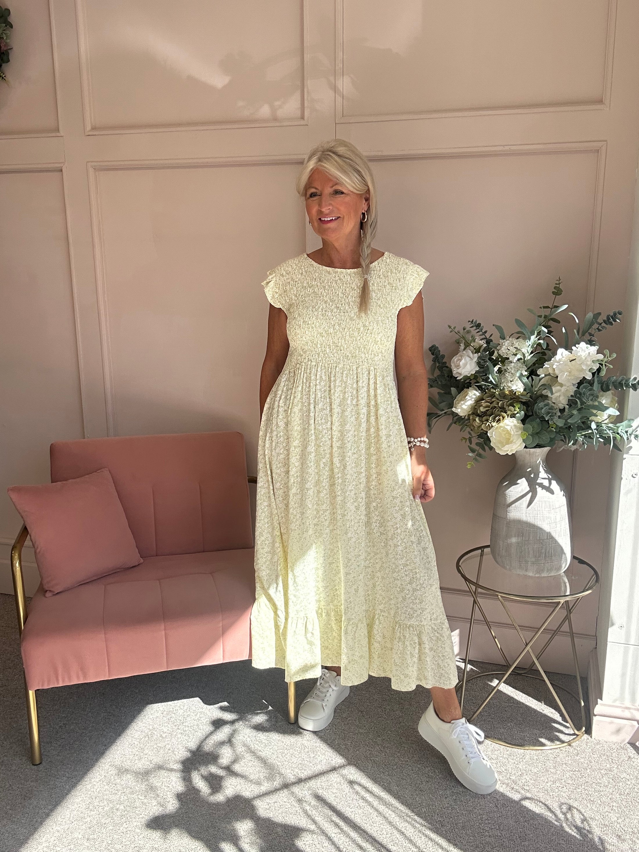 Ditsy Dress - Lemon/White - Wardrobe By Simone