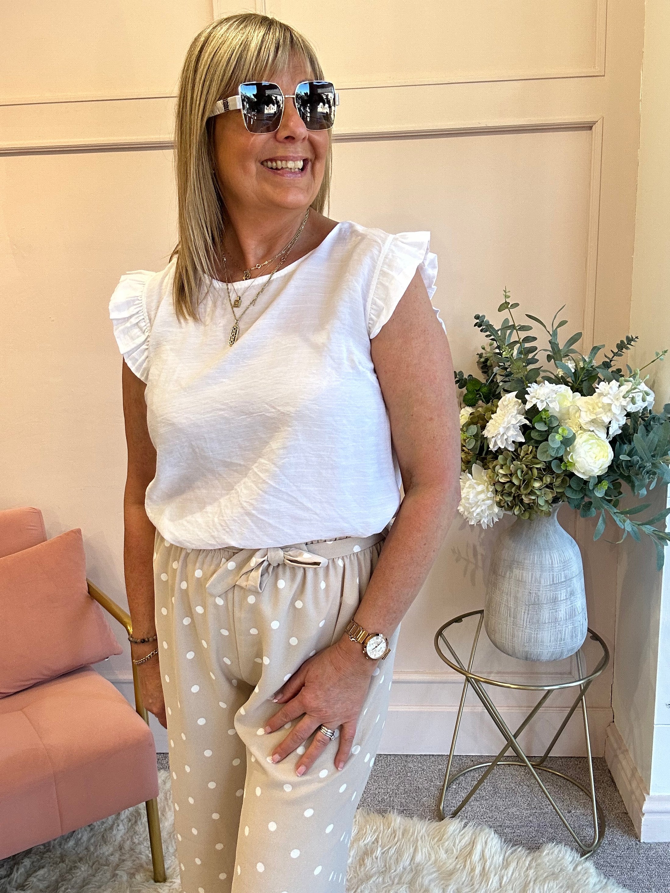 Frill Cap Sleeved Top  - White - Wardrobe By Simone