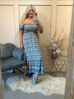 Aztec Mixed Print Dress - Blue/Cream