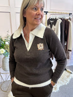 Collared Edged Zip Jumper  - Brown/Oatmeal