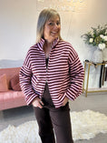 Load image into Gallery viewer, Zip Up Fun Striped Cardigan -  Pink/Burgundy
