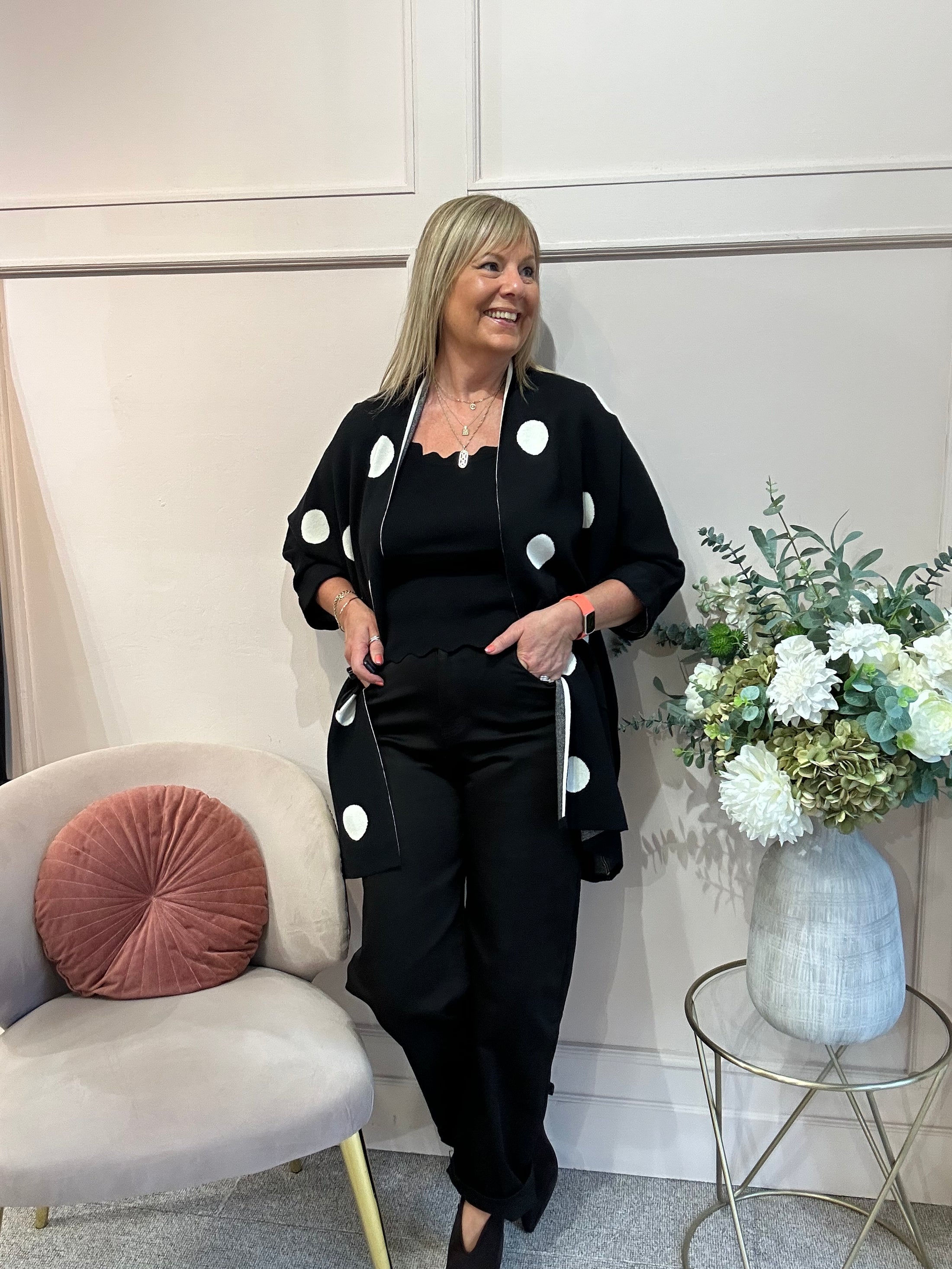 Oversized Spot Cardi Jacket - Black/Cream