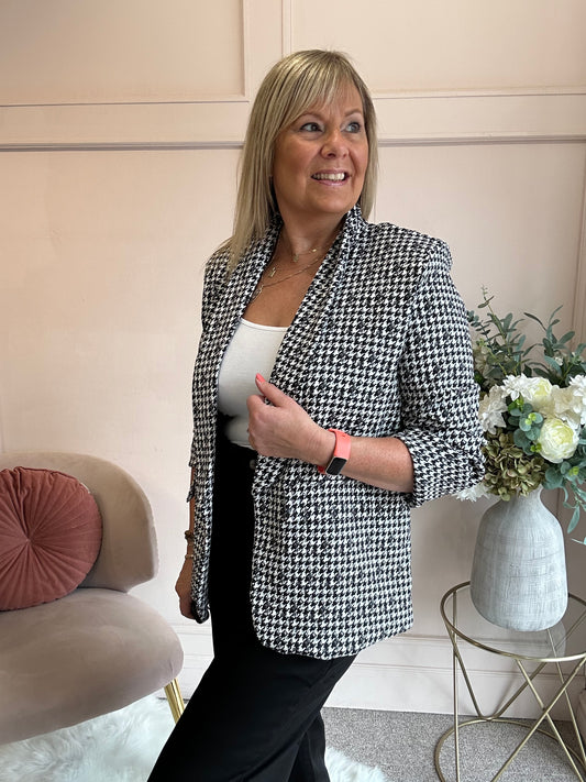Checked & Ruched Blazer - Black/White