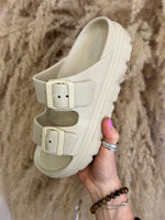 Sophia Buckle Sliders - Nude
