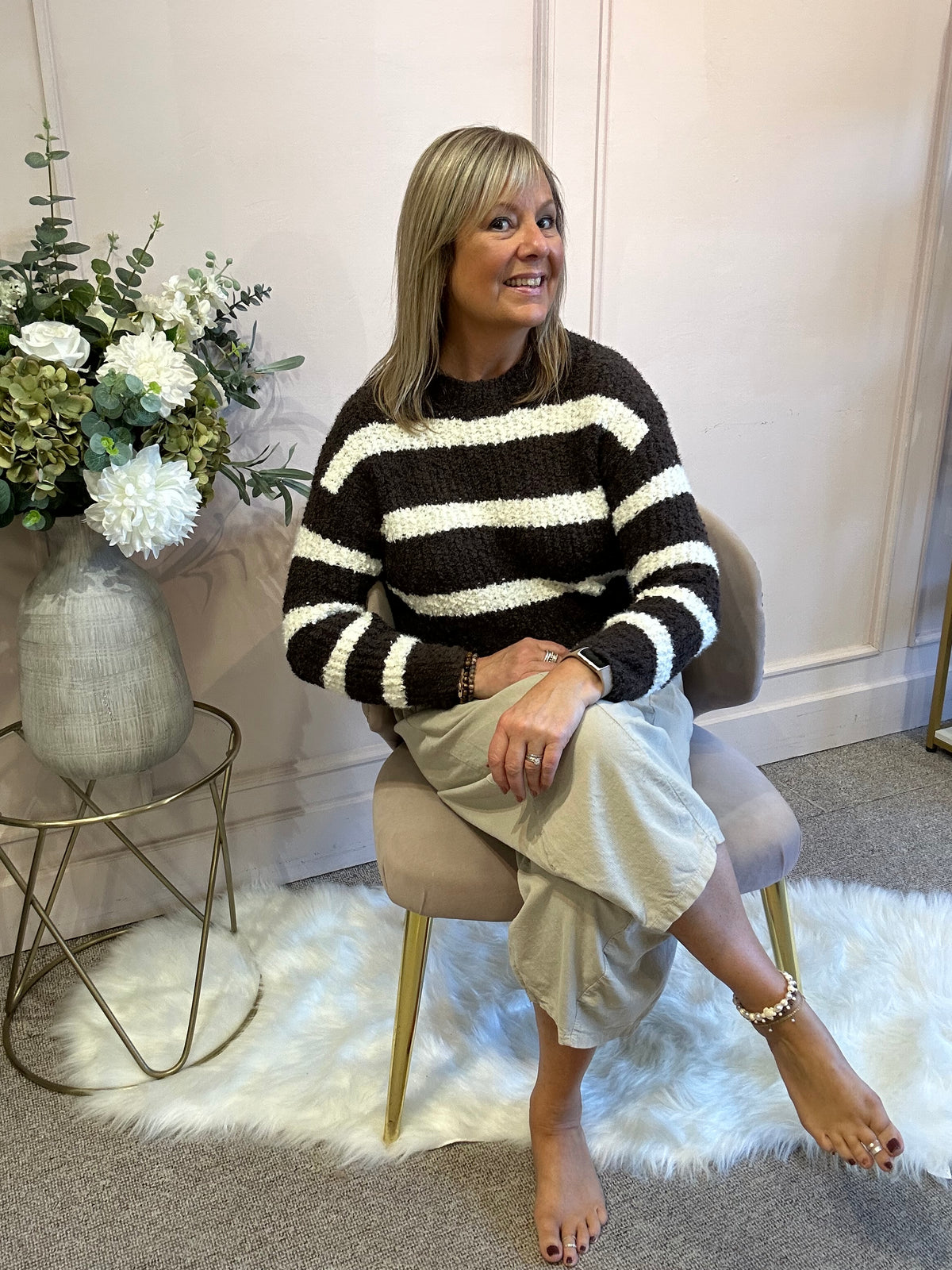 Striped Soft Jumper - Chocolate/Cream