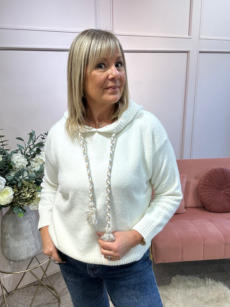 Knitted Hoody Jumper - Cream