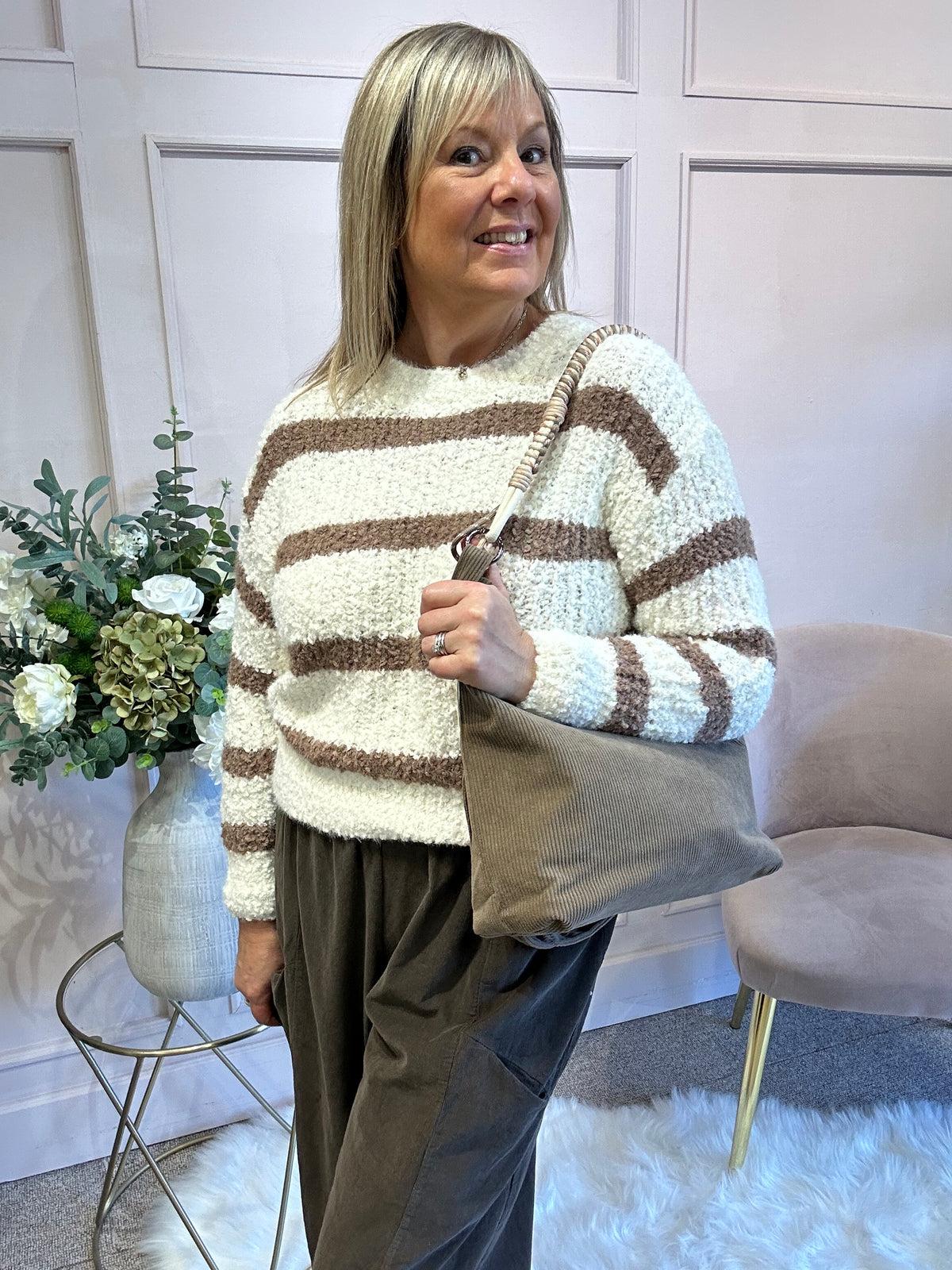 Striped Soft Jumper - Cream/Coffee
