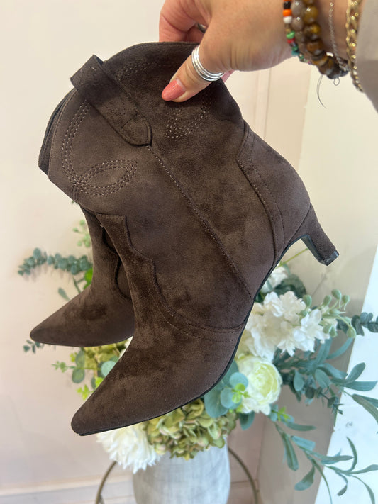 Kitten Heel Ankle Boot - Dark Brown - Wardrobe By Simone