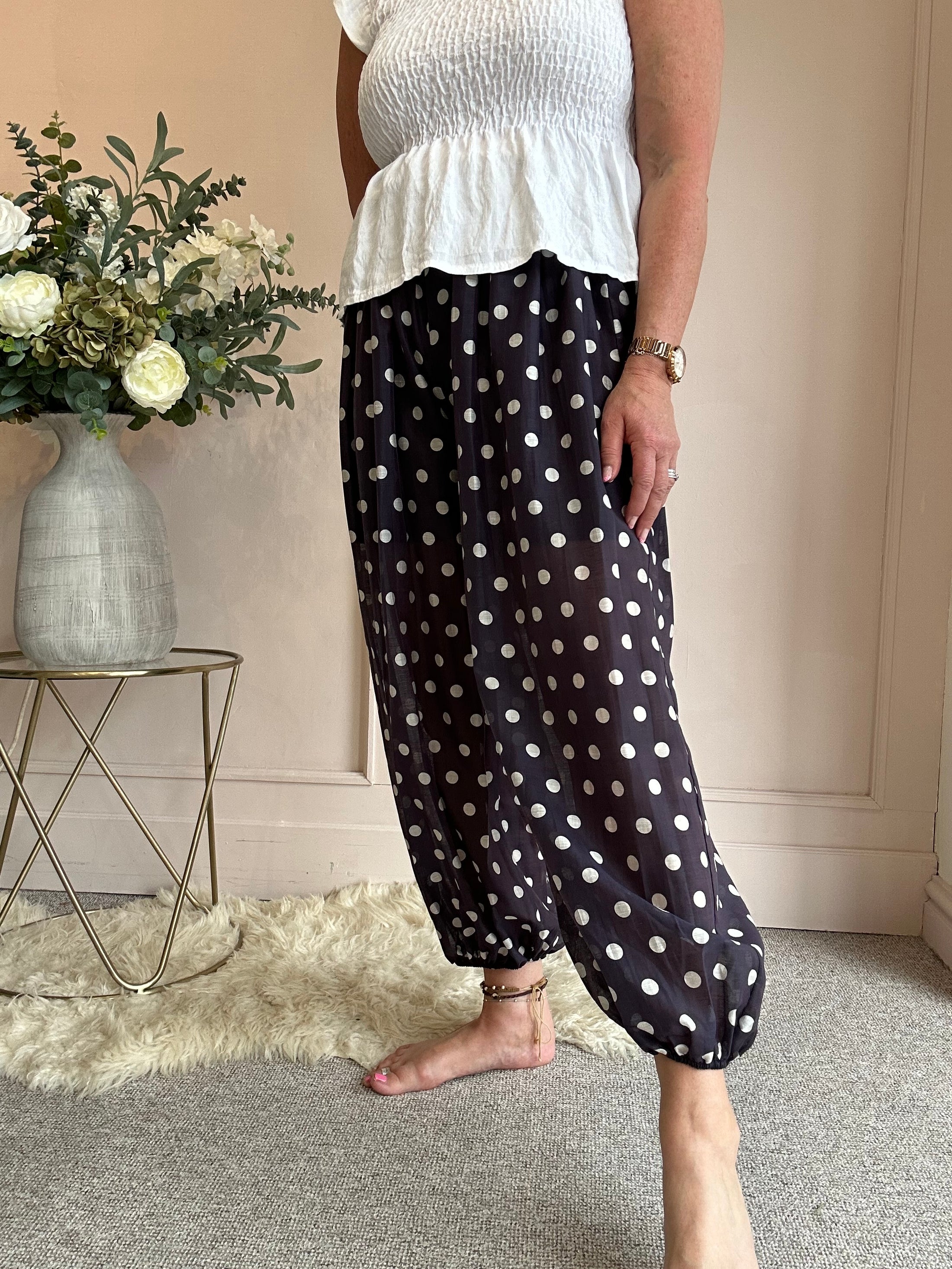 Spotty Barrel Pant - Navy/White - Wardrobe By Simone