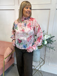Load image into Gallery viewer, Floral Berry Ruffle Neck Top  - Pinks - Wardrobe By Simone
