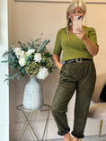 Load image into Gallery viewer, Belted Leaf Embossed Pant - Olive Green
