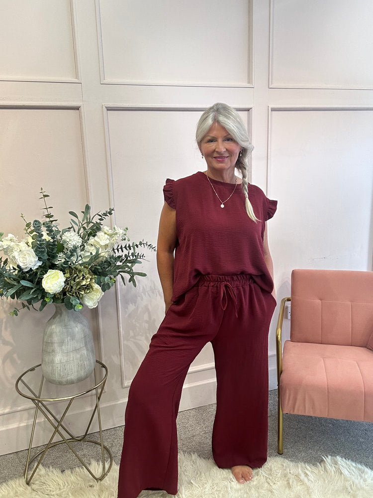 Frill Cap Sleeve Top - Burgundy