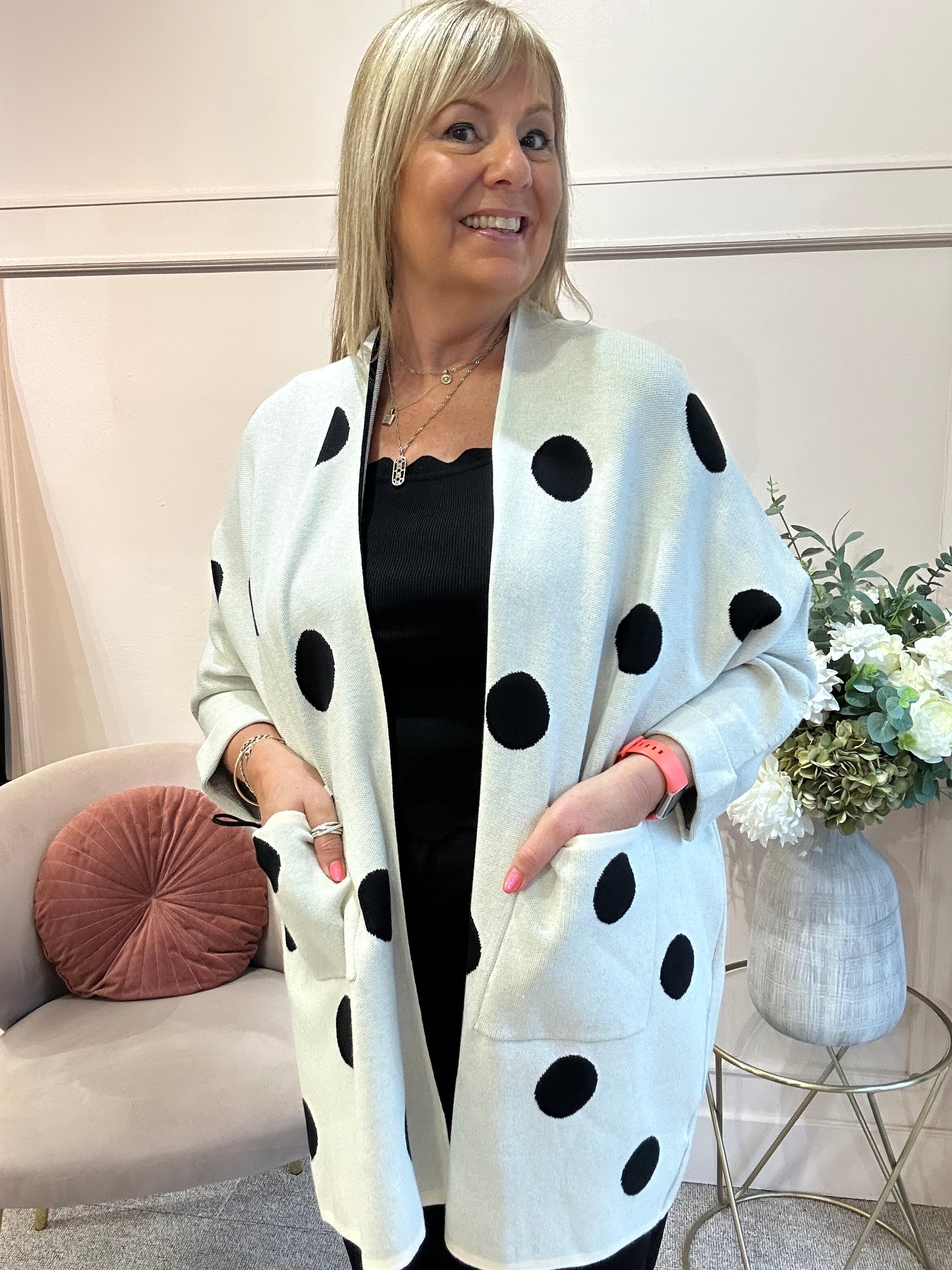 Oversized Spot Cardi Jacket - Cream/Black