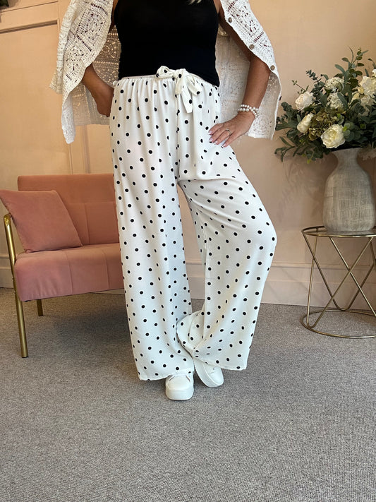 Polka Dot Tie Belt Pant - Off White/Black - Wardrobe By Simone