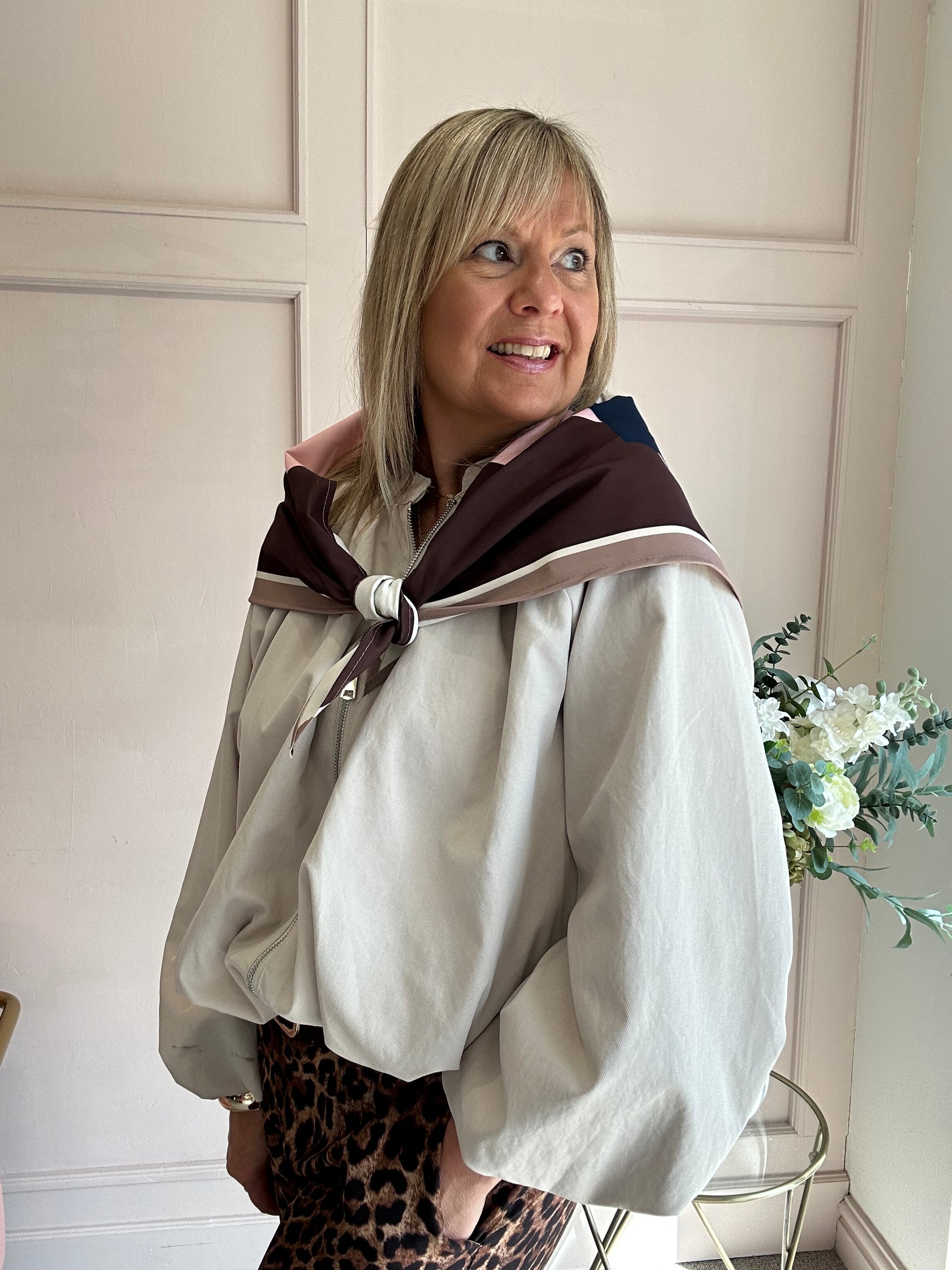 Scarf With Zip Jacket - Cream
