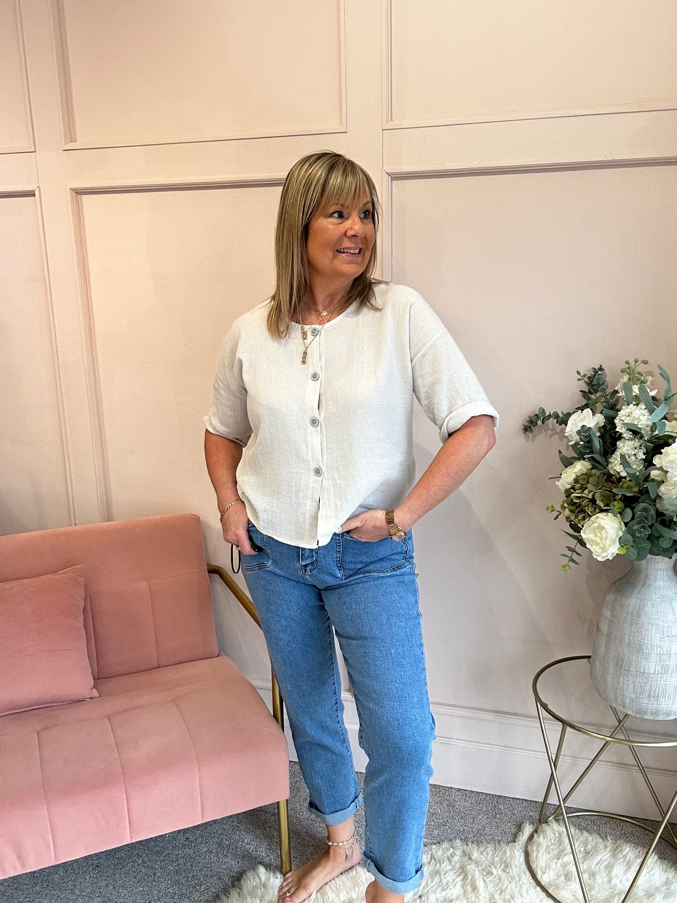 Cotton Buttoned Top  - Cream - Wardrobe By Simone