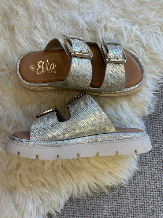 Darcy Gold Buckle Slider Sandal - Gold