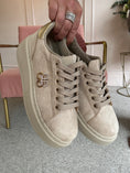 Load image into Gallery viewer, Gold Logo Embellished Trainer - Beige - Wardrobe By Simone
