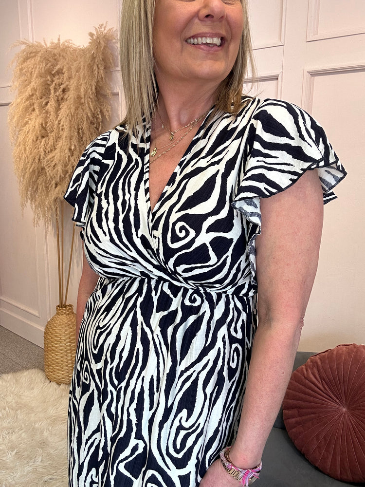 Summer Zebra Maxi Dress - Navy/Cream