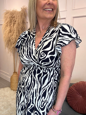 Summer Zebra Maxi Dress - Navy/Cream