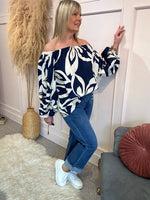 Bold Print Bardo Top - Navy/Cream