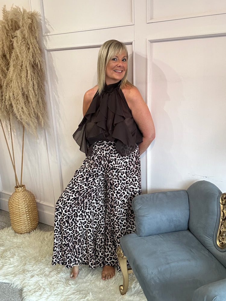 Leopard Wide Leg Pant - Browns/Black