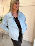Load image into Gallery viewer, Bomber Faux Leather - Pale Aqua Blue
