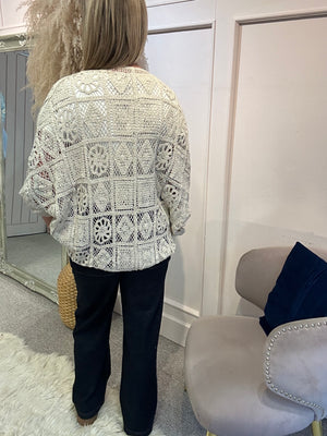 Batwing Crochet  Cardigan - Cream Beige - Wardrobe By Simone