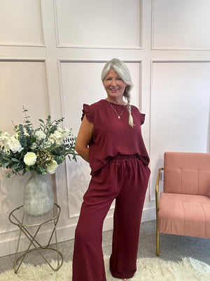 Wide Leg Pant - Burgundy