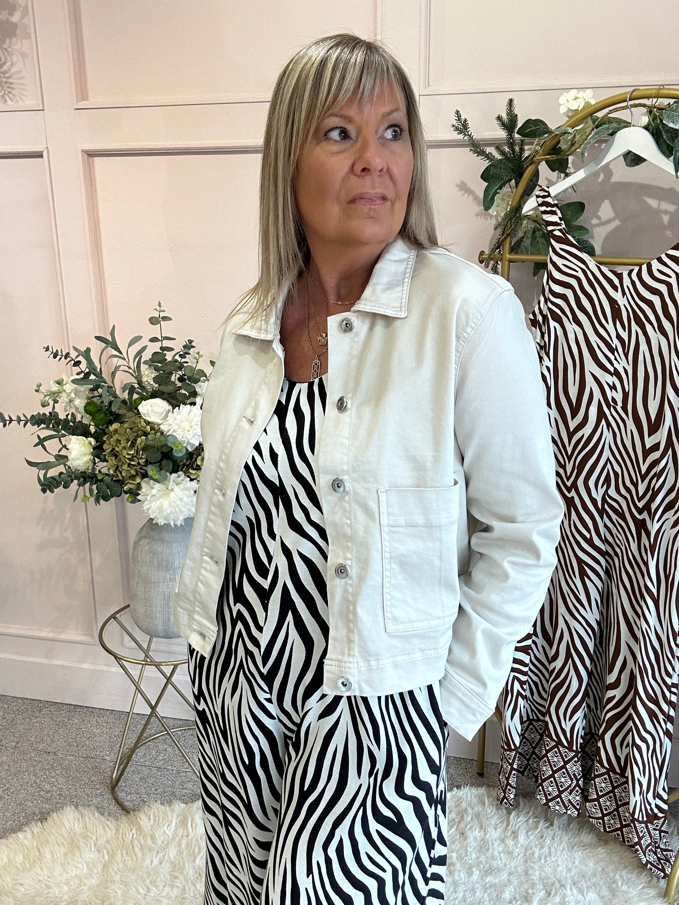 Denim Box Jacket - Soft Beige - Wardrobe By Simone