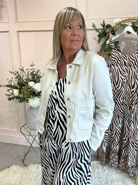 Denim Box Jacket - Soft Beige - Wardrobe By Simone